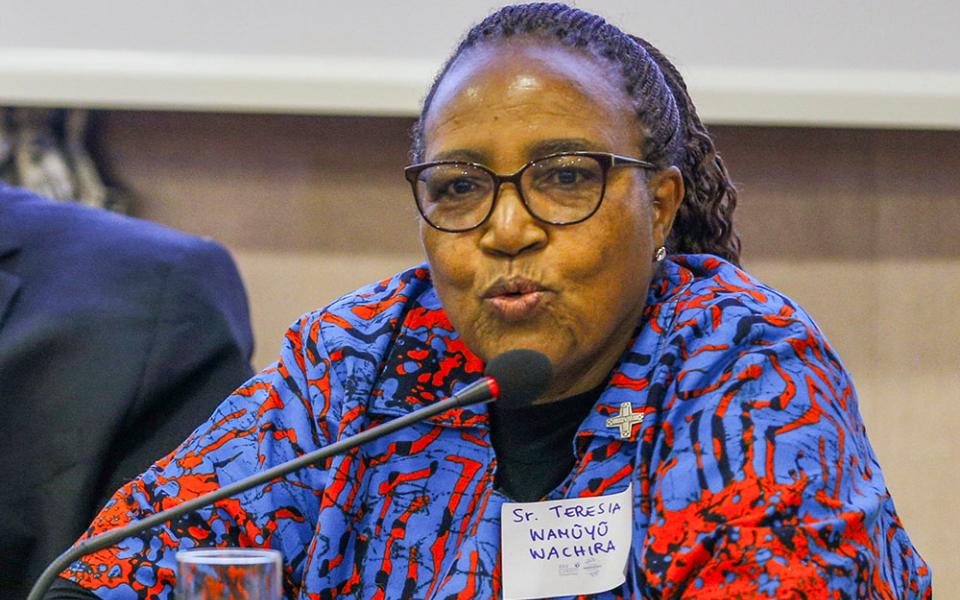 Loreto Sr. Wamuyu Wachira speaks during an event to inaugurate the Catholic Institute for Nonviolence at the Istituto Maria Bambina in Rome Sept. 29, 2024. (CNS/Justin McLellan)