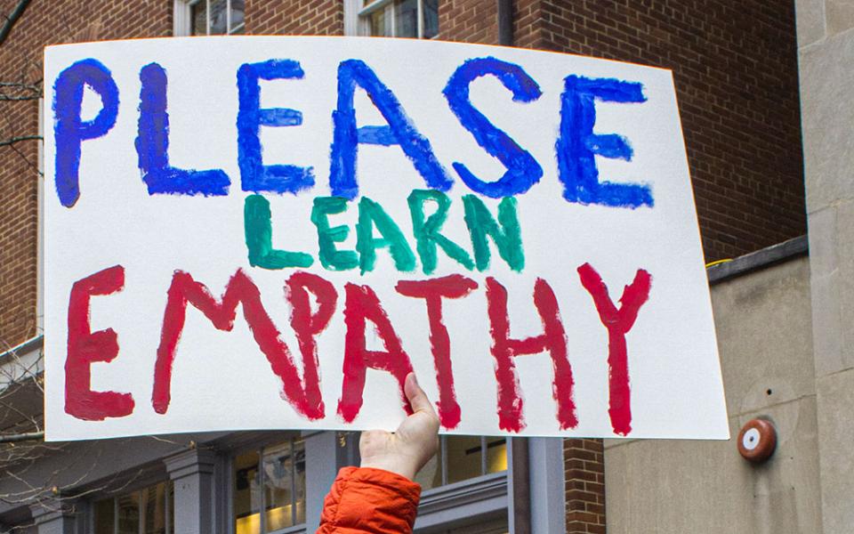 A sign promoting empathy is seen among protesters at Donald Trump's first presidential inauguration Jan. 20, 2017, in Washington, D.C. (Dreamstime/Arienne Davey)