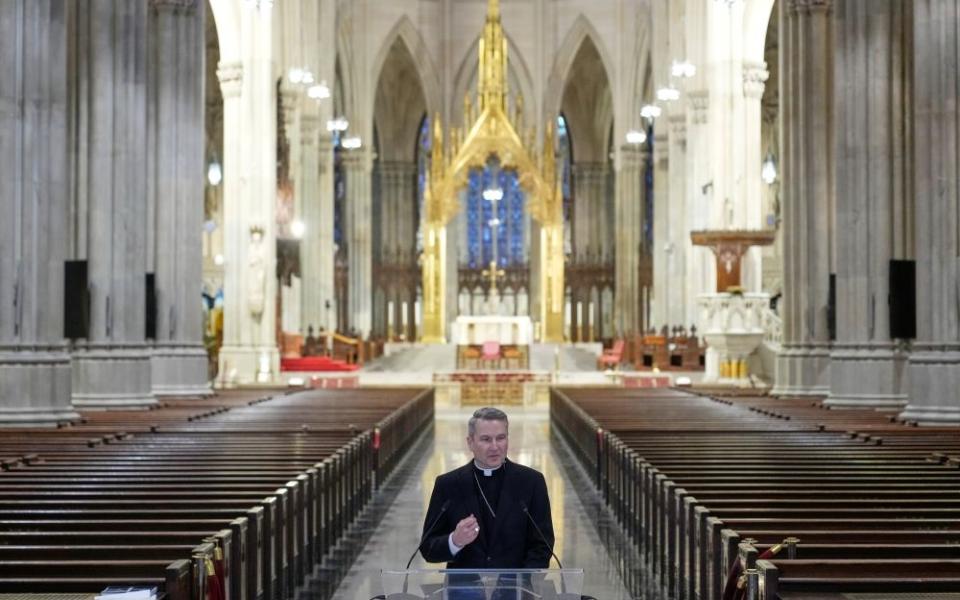 Archbishop-designate Ronald Hicks talks to reporters during a news conference at St. Patrick's Cathedral in New York, Feb. 5, 2026. (AP/Seth Wenig) 