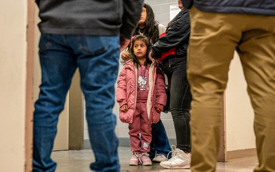 The family of a detained migrant speaks to immigration officers in an attempt to gain information at a U.S. immigration court in the Manhattan borough of New York City Jan. 16, 2026. (OSV News/Reuters/David 'Dee' Delgado)