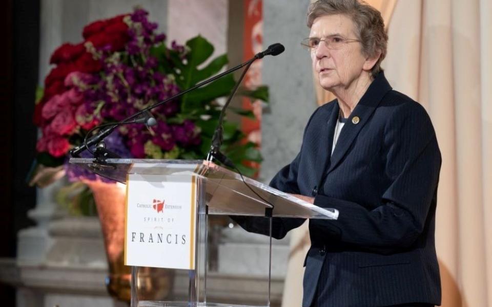 Sr. Carol Keehan, former CEO of the Catholic Health Association, speaks May 25, when she was honored with the 2022 Spirit of Francis Award by Catholic Extension at a dinner at the Library of Congress in Washington, D.C. 