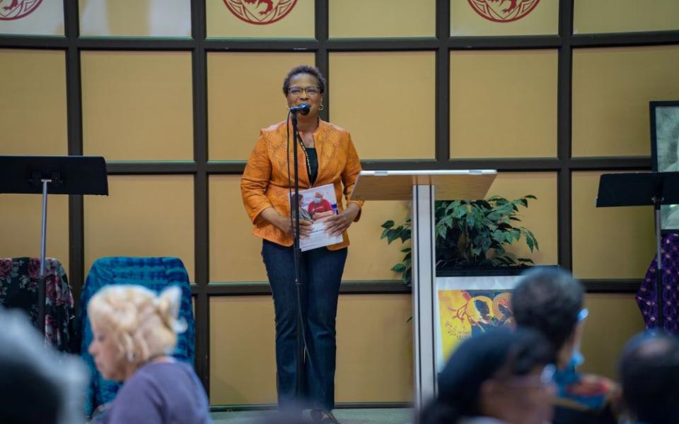Vickie Figueroa, the Archdiocese pf Detroit's director of Cultural Ministries and coordinator of Black Catholic Ministry, speaks during the Black Catholic Women's Conference on Aug. 20. (Photos by Valaurian Waller, courtesy of Detroit Catholic)