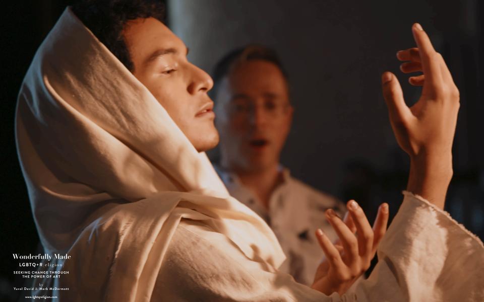 A poster for the film "Wonderfully Made" shows a model posing to create an LGBTQ+ image of Jesus. (Courtesy of Wonderfully Made — LGBTQ+R(eligion)