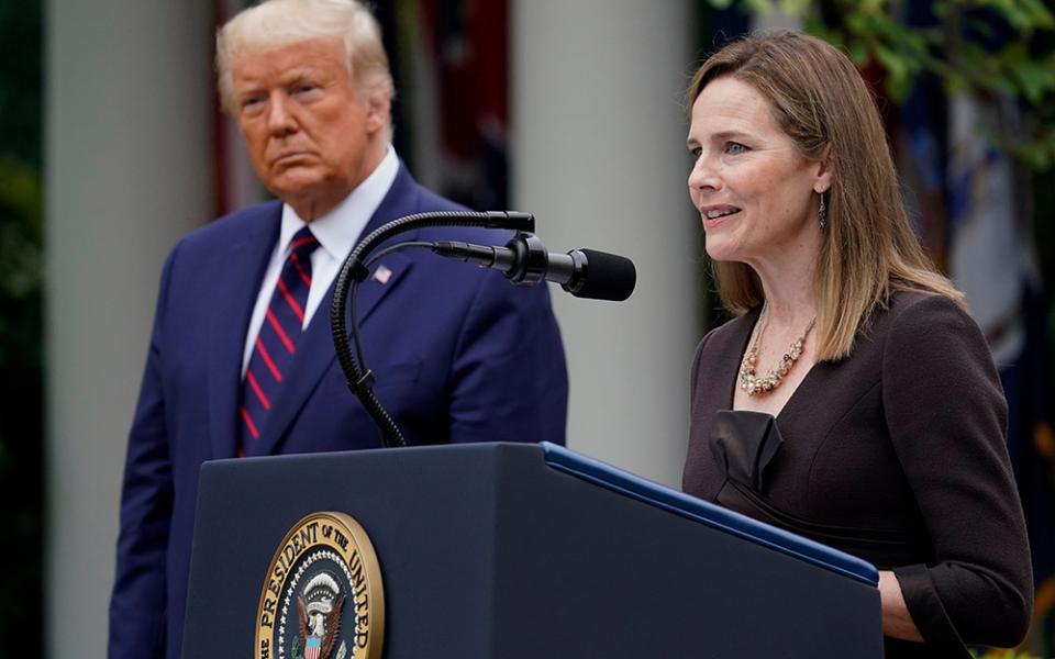 Judge Amy Coney Barrett speaks after President Donald Trump announced Barrett as his nominee to the Supreme Court, in the Rose Garden at the White House, Sept. 26, in Washington. (AP/Alex Brandon)
