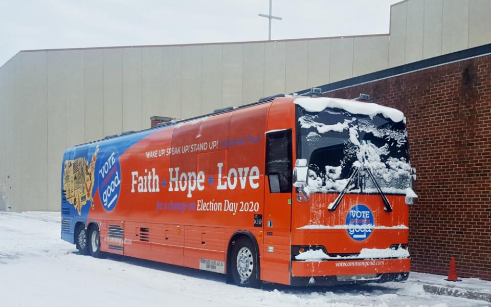 The Vote Common Good summit in Des Moines, Iowa, kicked off a 50-state bus tour, as the organization tries to bring progressive Catholics and evangelicals together to stop the reelection of Donald Trump. (NCR photo/Heidi Schlumpf)