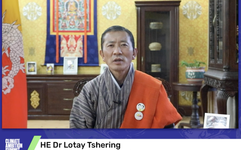 Dr. Lotay Tshering, prime minister of the Kingdom of Bhutan shares a recorded message for the Dec. 12 Climate Ambition Summit hosted virtually by the United Nations. (NCR screenshot)