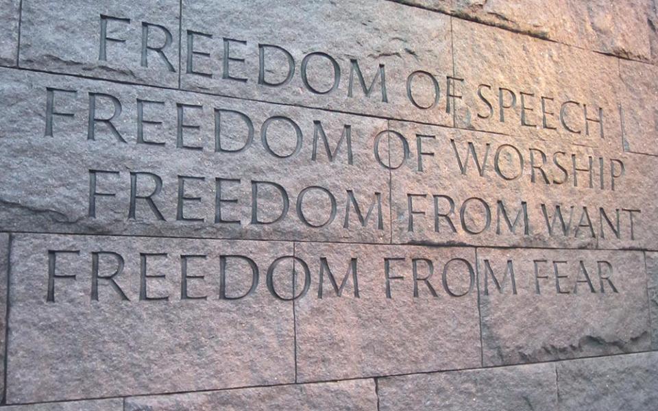 An engraving of the Four Freedoms at the Franklin Delano Roosevelt Memorial in Washington, D.C. (Wikimedia Commons/Another Believer)