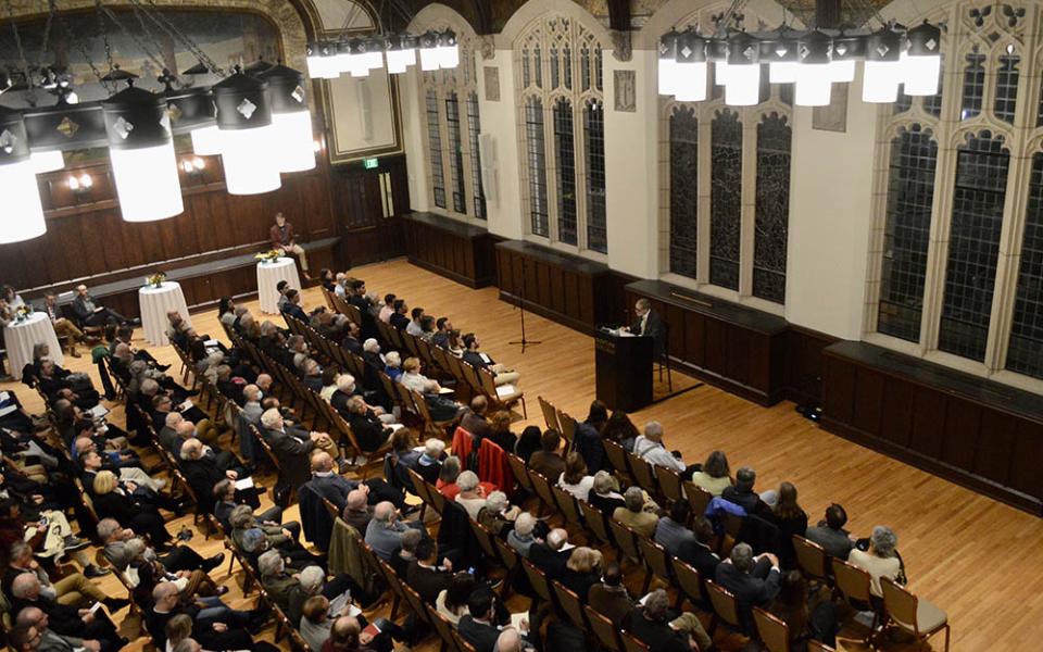 Richard Gaillardetz, Joseph Professor of Catholic Systematic Theology at Boston College, speaks during his "last lecture" on Sept. 23 in Boston College's Gasson Hall. (Courtesy of the Lonergan Institute at Boston College)