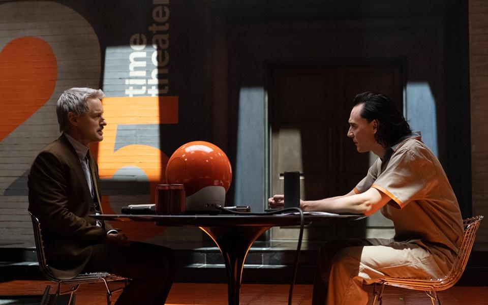 Mobius (Owen Wilson), left, and Loki (Tom Hiddleston) in a scene from Marvel Studios' "Loki" on Disney+ (Marvel Studios/Chuck Zlotnick)