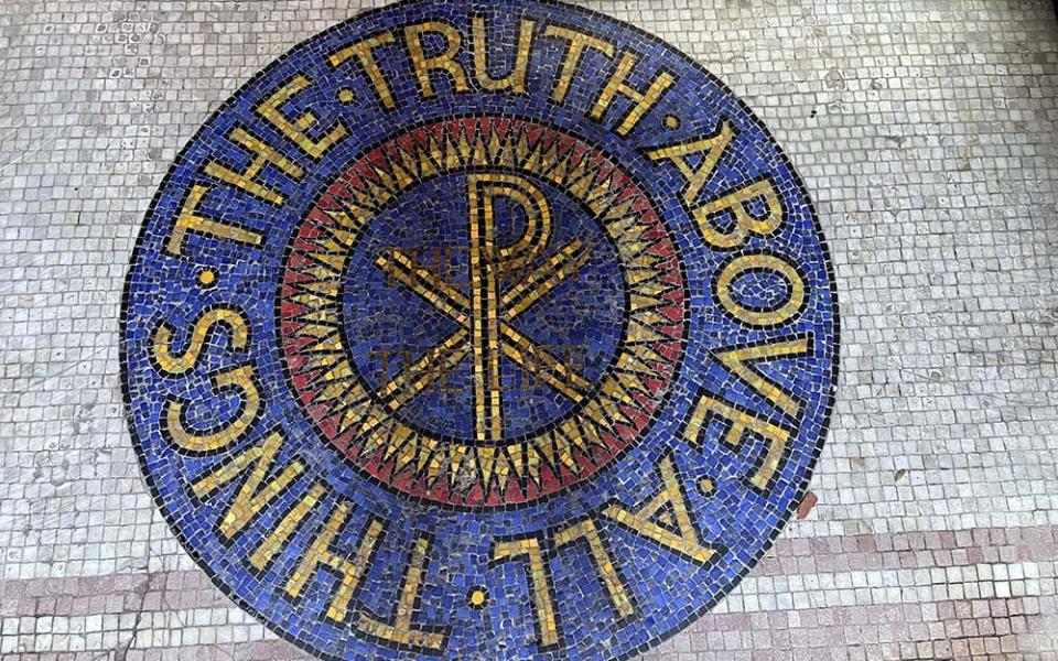 A mosaic at the entrance of the Church of St. Michael in midtown Manhattan, New York, on Dec. 1 (NCR photo)