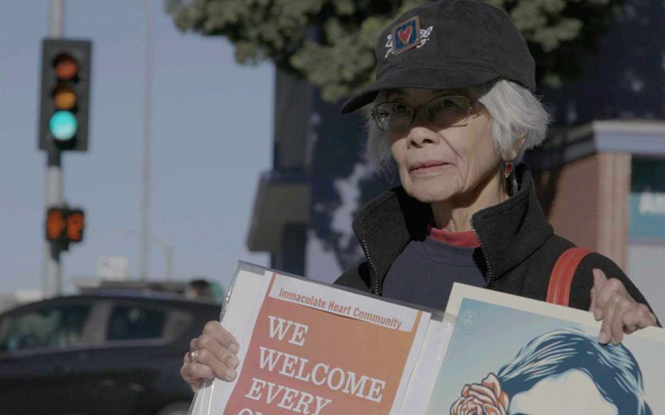 Lenore Dowling of the Immaculate Heart Community at the Women's March in Los Angeles, January 2017 (Courtesy of Merman & Anchor Entertainment)