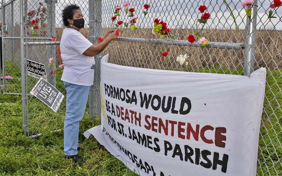 Catholic environmental justice activist Sharon Lavigne at a burial site for enslaved Black people in Louisiana, on the property that Formosa Plastics Group bought to build a petrochemical complex (Courtesy of Goldman Environmental Prize)
