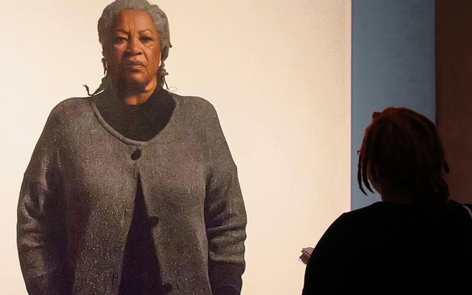 A painting of author Toni Morrison, by artist Robert McCurdy, is viewed during the "20th Century Americans: 2000 to Present" exhibit at the Smithsonian National Portrait Gallery in Washington, D.C. (Dreamstime/Mira Agron)