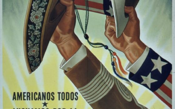 A U.S. government poster during World War II makes an appeal to Latino Americans. (Wikimedia Commons/U.S. National Archives and Records Administration)