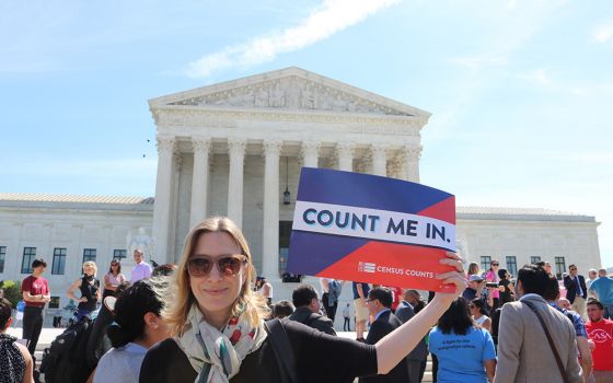 Sr. Quincy Howard takes part in a rally for an accurate Census count outside the Supreme Court April 23, 2019, in Washington. (Courtesy of Network)