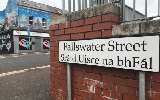 A street sign in West Belfast uses both the English and Irish languages. (NCR/Claude Colart)