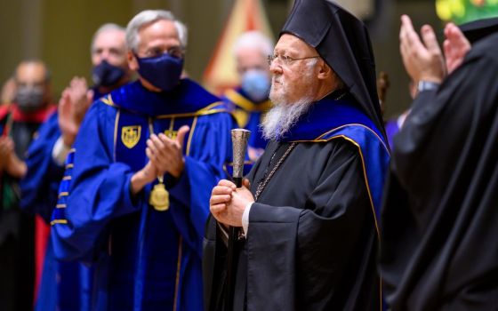 Ecumenical Patriarch Bartholomew received an honorary degree from the University of Notre Dame Oct. 28. (University of Notre Dame/Matt Cashore)