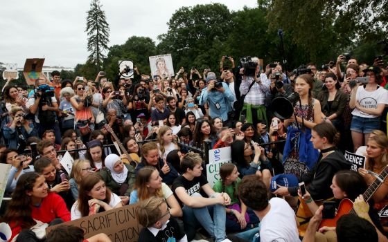 Greta Thunberg speaks to young people and their supporters at a student climate strike rally outside the White House Sept. 13 in Washington, D.C. (Rick Reinhard)