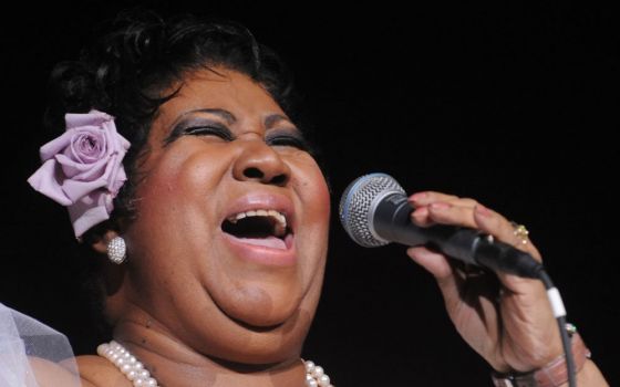 Aretha Franklin performs at a sold-out Radio City Music Hall show March 21, 2008. Franklin released "Young, Gifted and Black" in 1972. She died in 2018. (AP/Henny Ray Abrams)