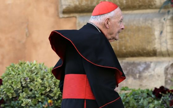 Cardinal Theodore McCarrick arrives at a meeting of cardinals in advance of the conclave to elect a new pope at the Vatican in March 2013. (CNS/Reuters/Max Rossi)