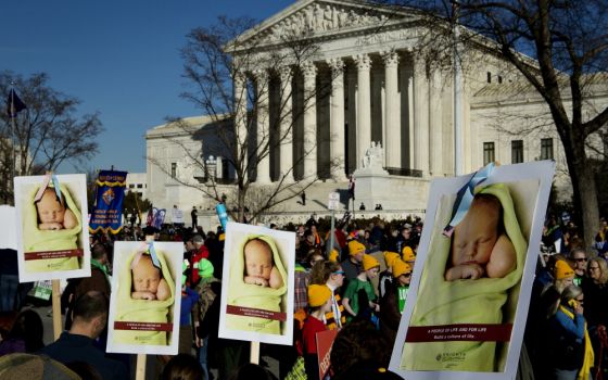 Pro-life advocates gather near the U.S. Supreme Court during the annual March for Life in Washington Jan. 19. (CNS/Tyler Orsburn)