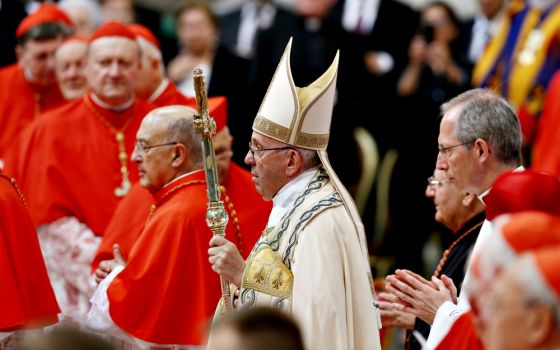 Pope Francis leads a consistory to create 14 new cardinals in St. Peter's Basilica at the Vatican June 28. (CNS/Paul Haring)