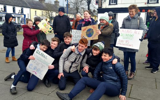 Some of the students who joined a climate action Feb. 8 in Maynooth, Ireland, pose for a photo. (Courtesy of Lorna Gold)
