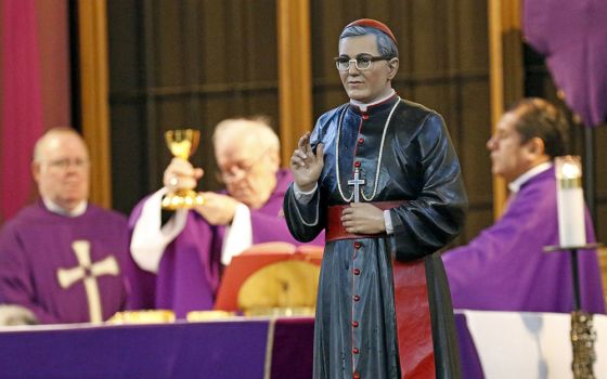 A statue of St. Óscar Romero is seen during a Spanish-language Mass at St. John-Visitation Church in the Bronx, New York, March 24, 2019, the feast of the saint. (CNS/Gregory A. Shemitz)