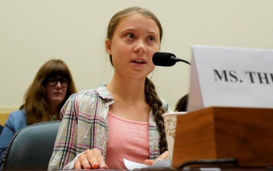 Swedish climate activist Greta Thunberg, 16, testifies at before U.S. representatives at a hearing on "Voices Leading the Next Generation on the Global Climate Crisis" in Washington Sept.18, 2019. (CNS photo/Kevin Lamarque, Reuters)
