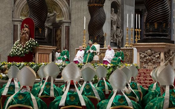 Pope Francis celebrates the opening Mass of the Synod of Bishops for the Amazon in St. Peter's Basilica Oct. 6, 2019, at the Vatican. (CNS/Vatican Media)