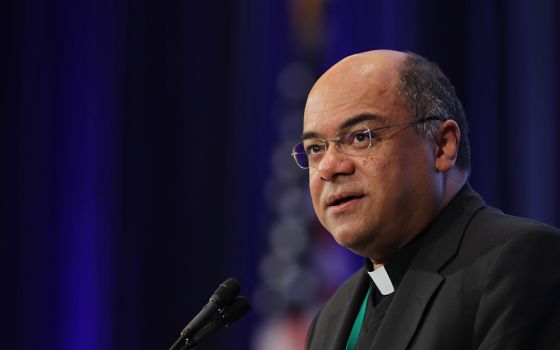 Bishop Shelton Fabre of Houma-Thibodaux, Louisiana, speaks during the fall general assembly of the U.S. Conference of Catholic Bishops Nov. 13, 2019, in Baltimore. Pope Francis named Fabre as the new archbishop of Louisville, Kentucky. (CNS)