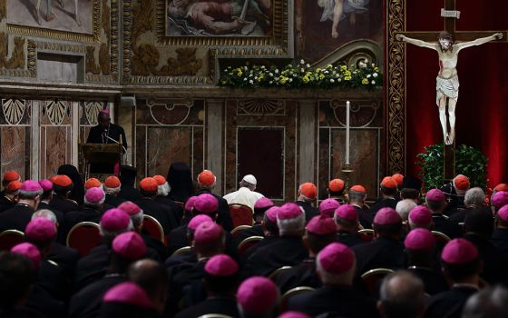 Pope Francis, cardinals and bishops attend a penitential liturgy during a meeting on the protection of minors in the church Feb. 23, 2019, at the Vatican. (CNS/Evandro Inetti, pool)