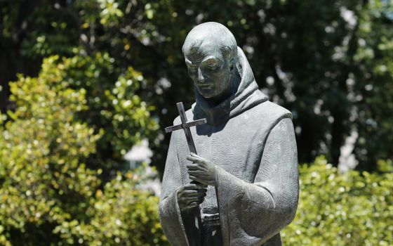 A statue of St. Junipero Serra in Sacramento, Calif., is seen in this 2015 file photo. It was torn down by a group of demonstrators late July 4, 2020. (CNS/Nancy Wiechec)