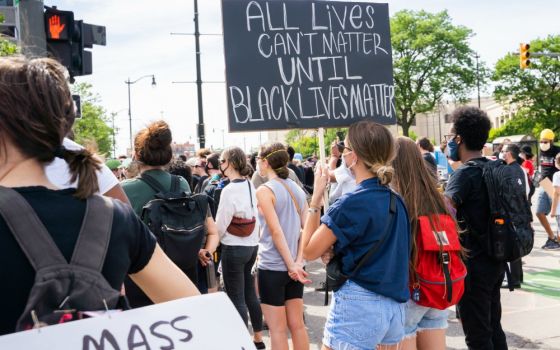 Protesters gather at a June 4 demonstration in downtown Detroit following the killing of George Floyd, a Black man, by a white police officer in Minneapolis May 25. (CNS/Detroit Catholic/Valaurian Waller)