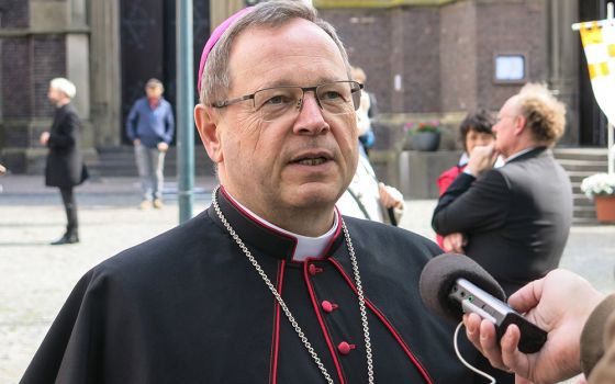 Bishop Georg Bätzing, president of the German bishops' conference, is pictured during an interview in early May 2020. (CNS/Gottfried Bohl, KNA)