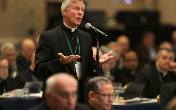 Bishop Joseph Strickland of Tyler, Texas, speaks from the floor during the fall general assembly of the U.S. Conference of Catholic Bishops Nov. 11, 2019, in Baltimore. (CNS/Bob Roller)