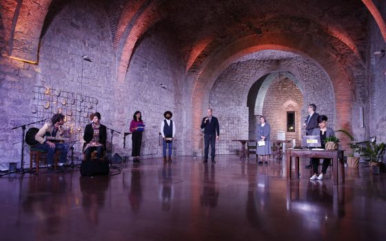 People participate in the "Economy of Francesco" virtual meeting from Assisi, Italy, Nov. 21, 2020. The meeting is a project of Pope Francis, who has called for a different kind of economy that better respects humanity and nature. (CNS)