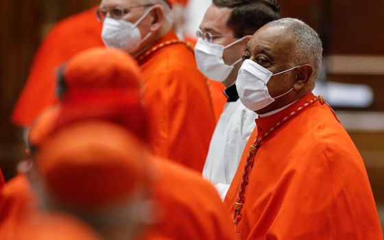 Cardinal Wilton Gregory of Washington wears a protective mask as he attends a consistory led by Pope Francis in St. Peter's Basilica Nov. 28 at the Vatican. Gregory was among 13 new cardinals created by the pope. (CNS/Fabio Frustaci, Reuters pool)