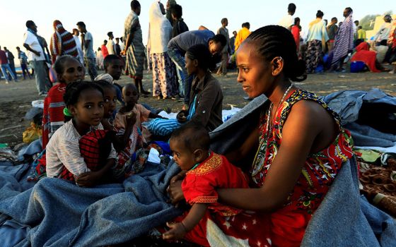 Ethiopian women who fled the ongoing fighting in the Tigray region of Ethiopia are seen in Sudan Nov. 22, 2020. (CNS/Reuters/Mohamed Nureldin Abdallah)