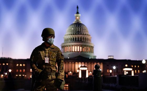 National Guard members gather at the U.S. Capitol Jan. 12, 2021, in Washington. (CNS/Erin Scott, Reuters)