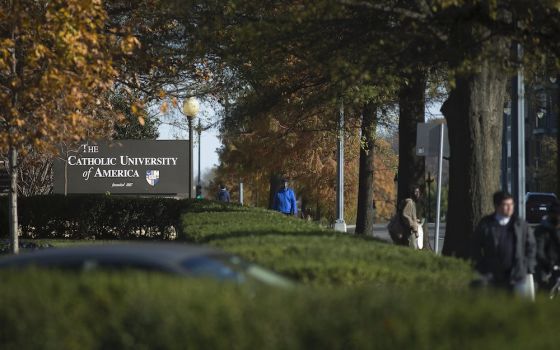 People in Washington walk near the campus of The Catholic University of America Nov. 24, 2020. (CNS/Tyler Orsburn)