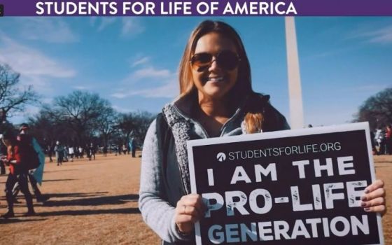 This is a screenshot of a pro-lifer on the National Mall was projected during the virtual March for Life rally in Washington Jan. 29, 2021. (CNS screenshot/March for Life)