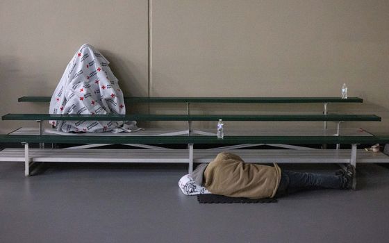 People take refuge at a shelter in Galveston, Texas, Feb. 18, after record-breaking winter temperatures hammered the region. (CNS/Reuters/Adrees Latif)