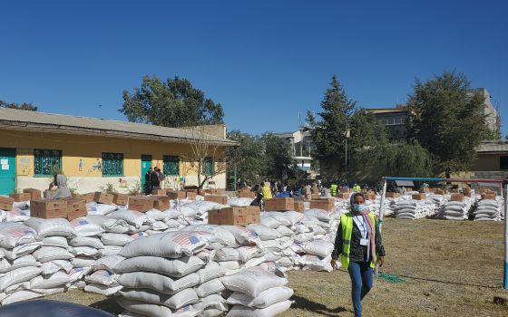 Food aid is prepped for distribution near Mekele in Ethiopia's Tigray region Jan. 28, 2021. Amid increased international calls for unrestricted access, Prime Minister Abiy Ahmed Ali announced Feb. 24 that 135 personnel from bilateral and multilateral orga