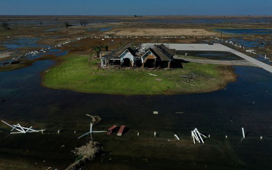 A home is seen destroyed in the aftermath of Hurricane Delta October 10, 2020, in Creole, Louisiana. (CNS/Reuters/Adrees Latif)