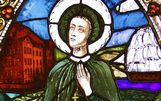 St. Elizabeth Ann Seton is depicted in a stained-glass window at the Basilica of St. Patrick's Old Cathedral in New York City. (CNS/Gregory A. Shemitz)