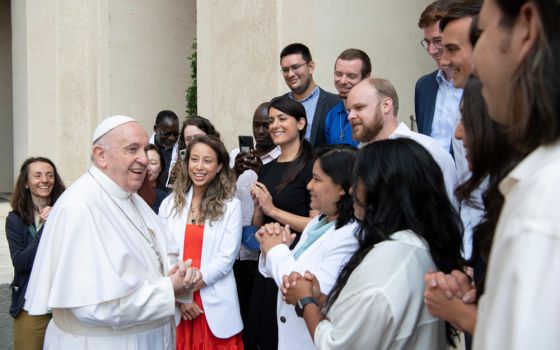 Pope Francis meets participants in the "Faith Communication in the Digital World" project, sponsored by the Vatican's Dicastery for Communication, during his general audience at the Vatican June 9, 2021