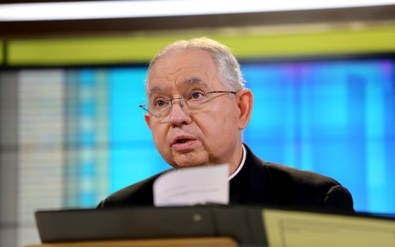 Los Angeles Archbishop José Gomez of Los Angeles, president of the U.S. Conference of Catholic Bishops, speaks during the opening of bishops' three-day virtual spring meeting June 16. (CNS/Bob Roller)