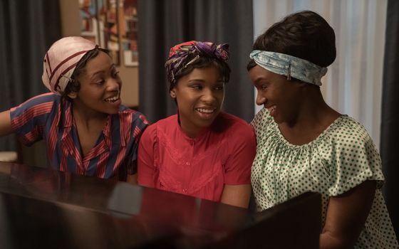 Hailey Kilgore, Jennifer Hudson and Saycon Sengbloh star in a scene from the movie "Respect." (CNS/Metro Goldwyn Mayer Pictures/Quantrell D. Colbert)