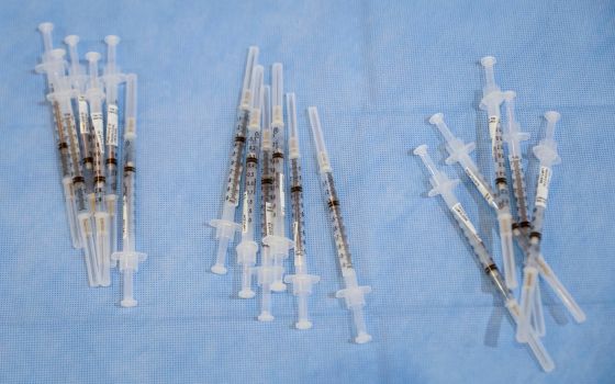Syringes filled with doses of Pfizer's COVID-19 vaccine are seen in this illustration photo. (CNS/Reuters/Brendan McDermid)